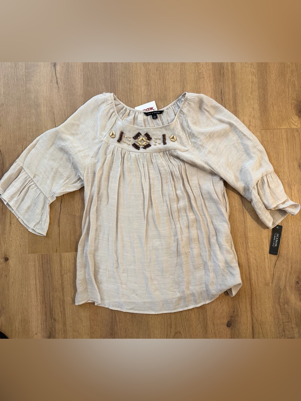 Light Cream Embroidered Peasant Blouse - Women